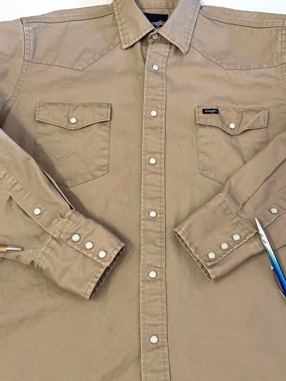 Vintage Wrangler Pearl Snap Shirt Large Heavyweight Long Sleeve Workwear Western - Picture 12 of 16